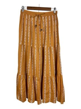 Dress Nado Eyelet Maxi Skirt Boho 100% Cotton Mustard Yellow